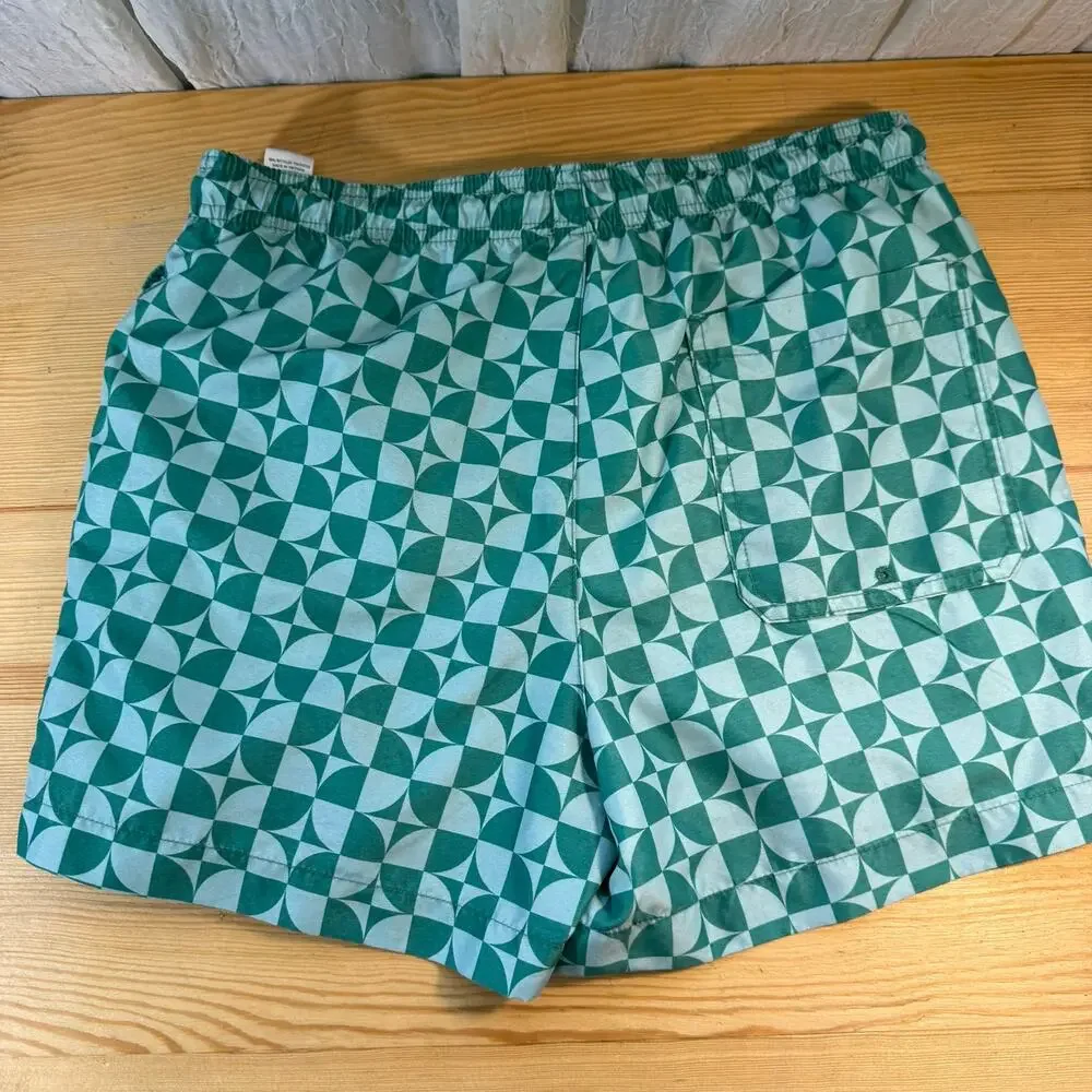 PacSun Green Geometric Swim Trunks Mens Small Volley Shorts